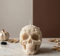 Floral Skull Sculpture Candle – Hand-Poured Soy Wax | Ivory & Gray-0
