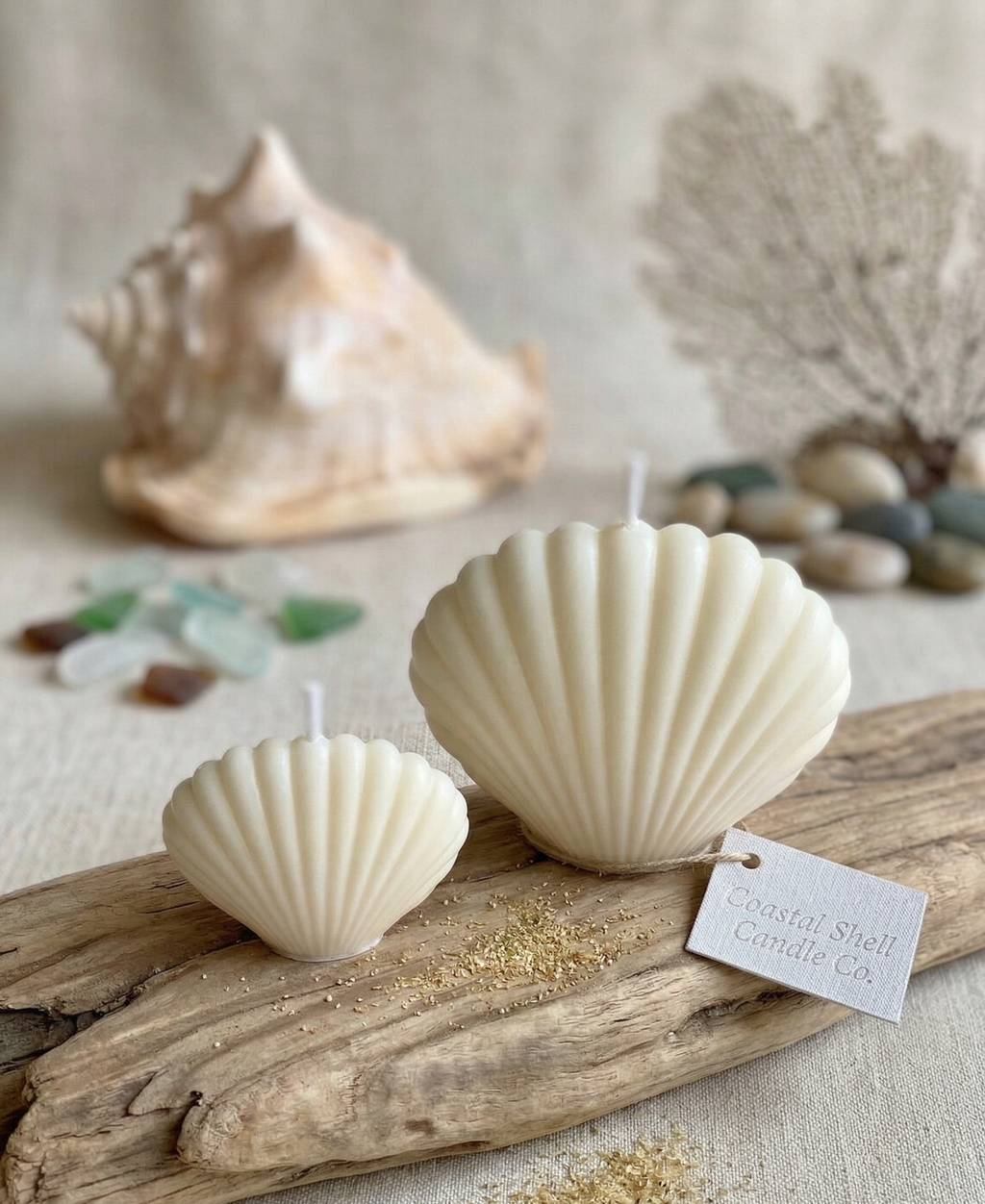 Shell Candle | Handmade Coastal Decor-1