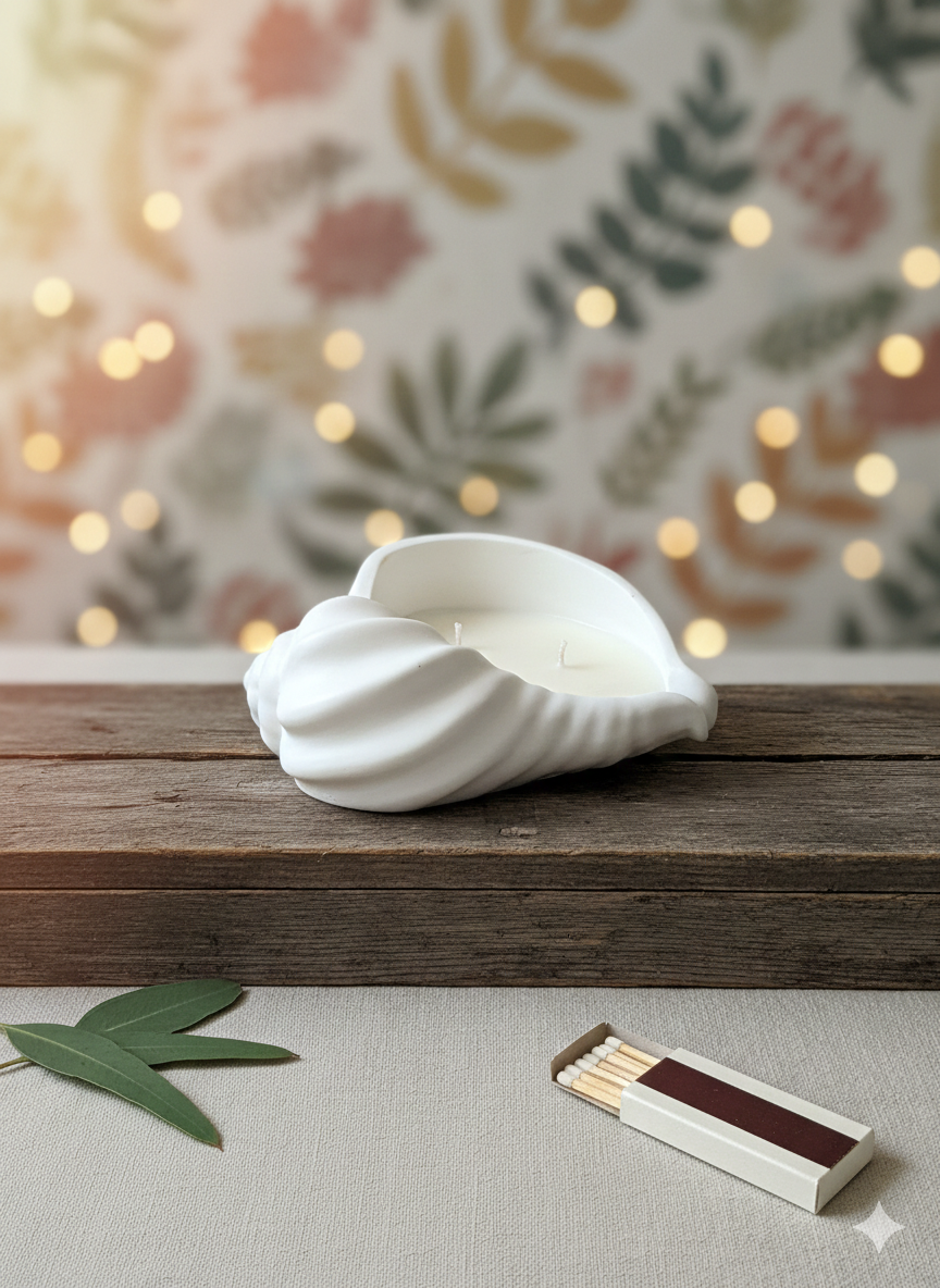 Jesmonite Seashell Candle | Luxury Coastal Home Accent-1