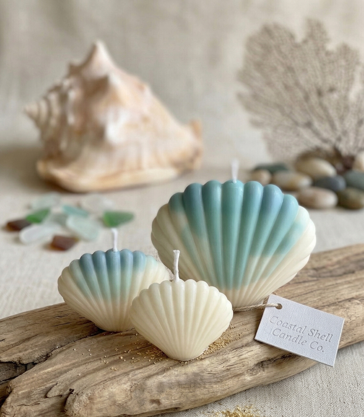 Shell Candle | Handmade Coastal Decor-2