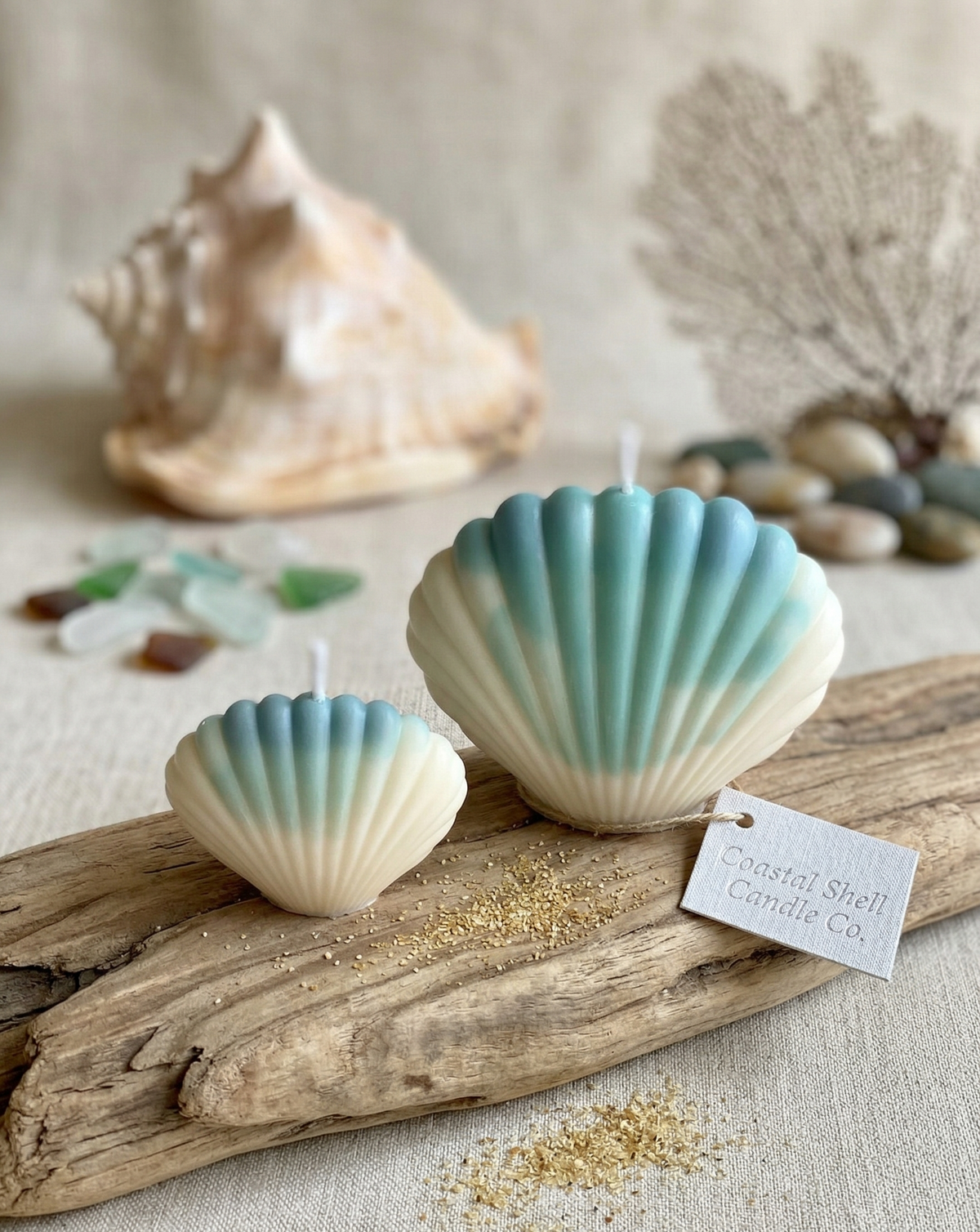 Shell Candle | Handmade Coastal Decor-0