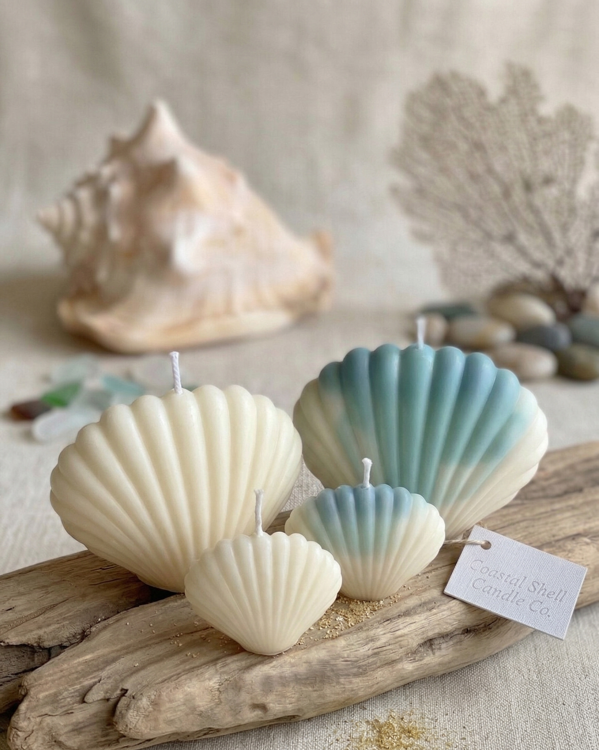 Shell Candle | Handmade Coastal Decor-3